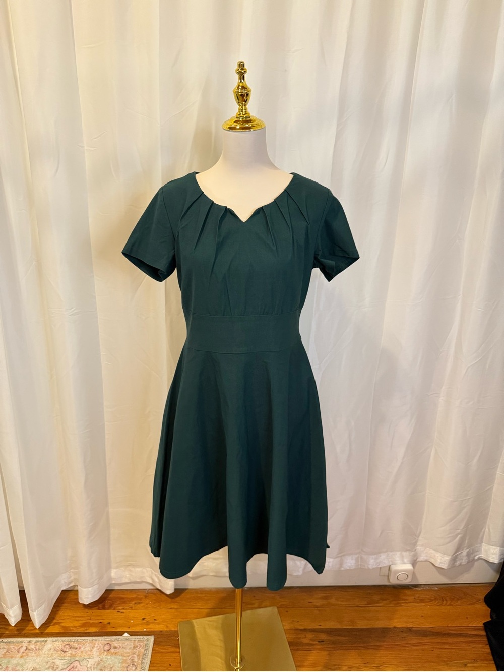 Miusol Short-Sleeve Fit-and-Flare Dress in Forest Green